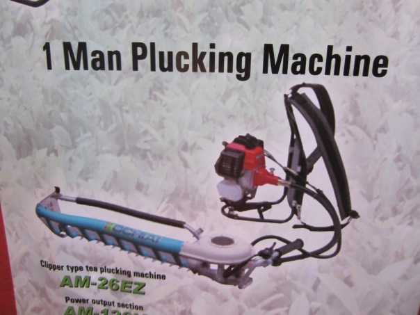 Here is a one person tea plucking machine pic from a catalog.